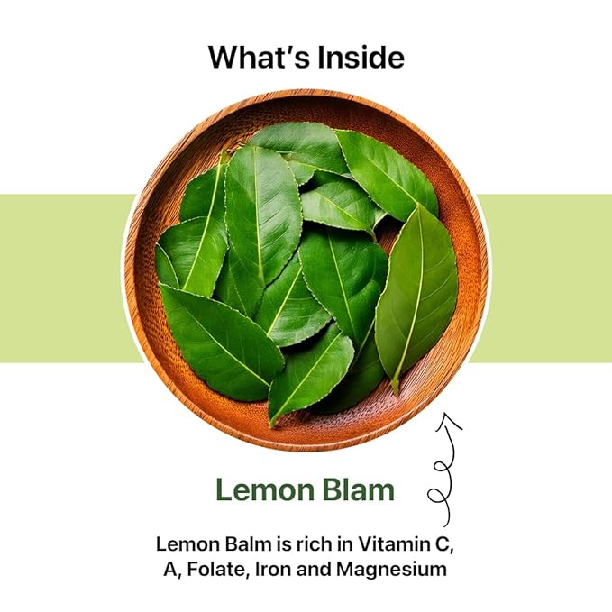 BLUE TEA - Lemon Balm Tea - 10 Count - Plant Based Tea Bag | RELIEVES STRESS - IMPROVES DIGESTION | Reduces Bloating | Refreshing Citrus Flavour - Leaf Based - Caffeine Free | Ziplock Pouch