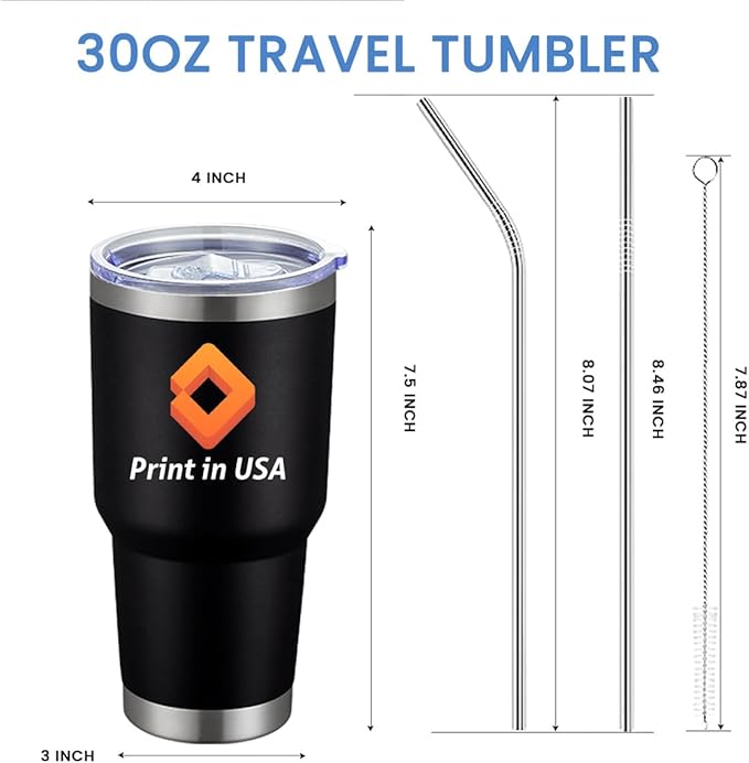 Personalized Tumbler with Pictures Text Logo,Print in USA,30oz Custom Coffee Tumbler with Lid & Straw,Double-layer Stainless Steel Custom Insulated Tumbler,Personalized Gifts As Birthday,Christmas