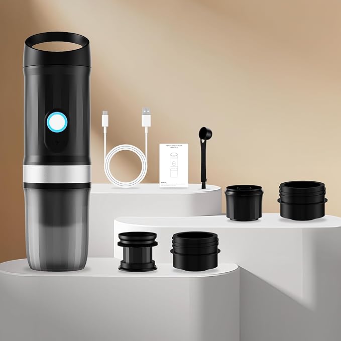 Portable Coffee Maker, Travel Coffee Maker with 3-4 Min Self-Heating, 20 Bar 9600mAh Durability Mini Espresso Maker Compatible with NS Capsule & Ground Coffee for Camping, Travel, RV, Hiking, Office