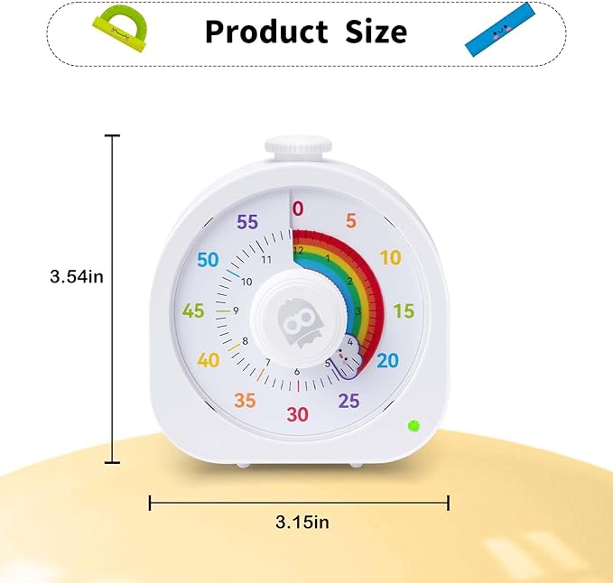 Visual Timer for Kids – 60min/12h Rainbow Magnetic Timer for Classroom, Rechargeable Silent Countdown Timer with Pomodoro Mode, ADHD Time Management Tool