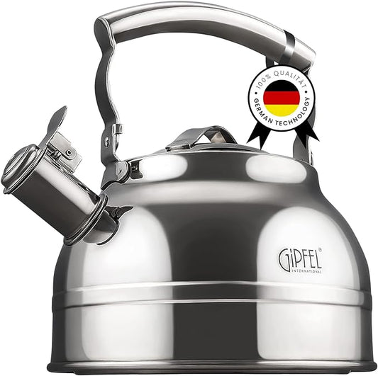 Whistling Tea Kettle Stovetop - Food Grade Stainless Steel Teapot for Stove Top with Ergonomic Handle for Gas, Induction, Electric Stovetops 2.3 Quart