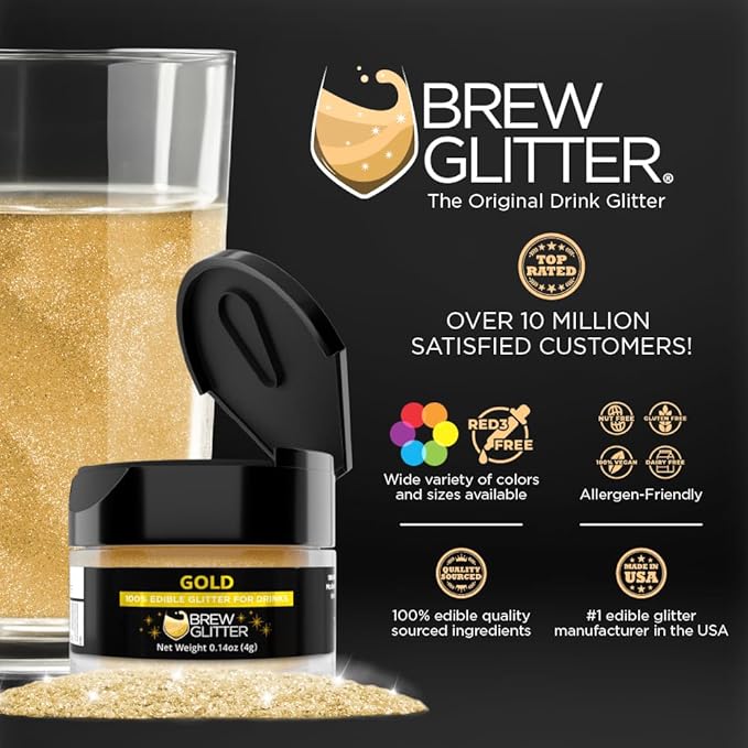 Brew Glitter Gold Edible Drink Glitter 1x 4g Jar for Cocktails, Beer, & Beverages