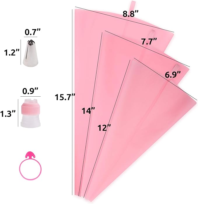 SNAIL GARDEN 38Pcs Silicone Pastry Bags Set, 9Pcs 3 Sizes Reusable Icing Piping Bags with 2Pcs Two-color Pastry Bags, 11Pcs Plastic Couplers+11 Frosting Bag Ties+5 Decorating Tips(12"+14"+16")