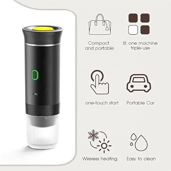 Esprova Portable Espresso Machine, Portable Electric Coffee Maker for Travel Camping, 3-in-1 Self-Heating Espresso Maker, Compatible with Ground Coffee and Capsules, Compact Lightweight (Green)