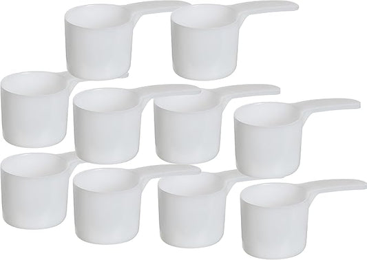 70 mL Plastic Measuring Packaging Scoop (=70 cc/ = 4.73 Tablespoon/ = 2.37 fl oz/ = 0.3 Cup), Meidum Handle - to Measure and Dispense Spices, Granules, Powders, for Seeds Packing (10)