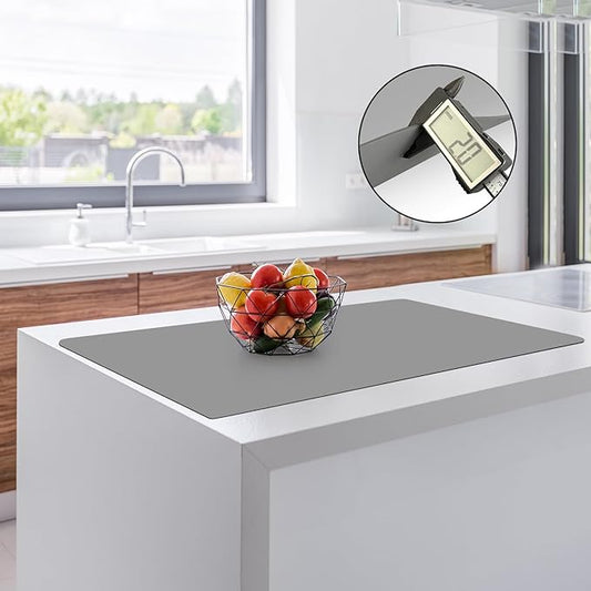 2MM Thick Silicone Countertop Mat, 35.4"x 23.6" Silicone Mats for Kitchen Counter, Nonslip Heat Resistant Mat, Large Kitchen Counter Mats, Waterproof Countertop Protector, Light Gray