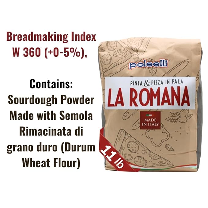 Polselli La Romana Pinsa & Pizza in Pala Flour ,11 lb – Type 0 High-Protein Wheat & Rice Flour Blend – Ideal for Roman-Style Pizza and Flatbread Light & Airy Crust, Crunchy Texture, Perfect for Sourdough & Artisan Baking