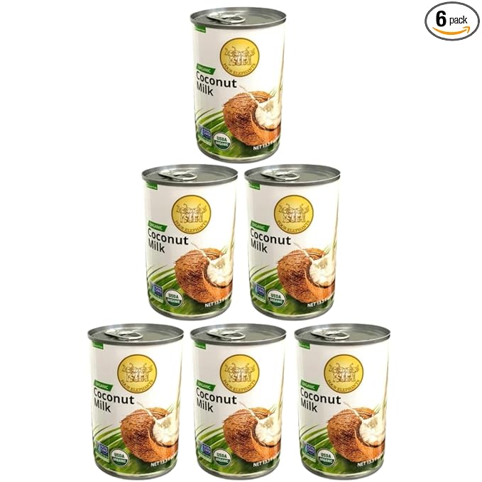 Four Elephants Unsweetened Organic Coconut Milk -13.5 Fl Oz (Canned Pack of 6) - Non-GMO, Gluten Free, USDA Organic, Kosher Certified, Easy Lid Opener