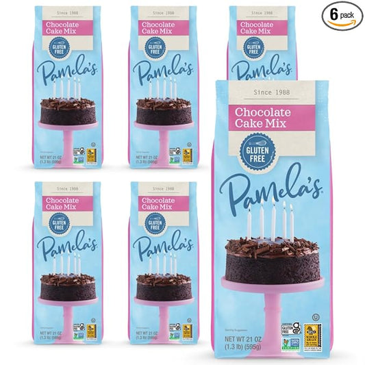 Pamela's Gluten Free Chocolate Cake Mix, Dairy Free, Kosher, 21-Ounce Bag (Pack of 6)