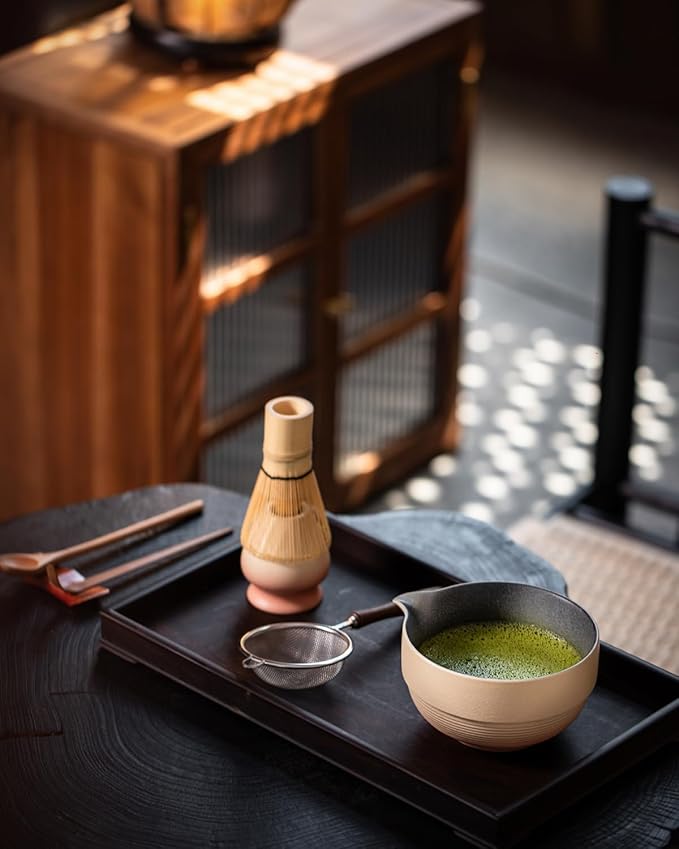 Artisan Matcha Whisk Set - 8 Pcs Premium Matcha Set with Bowl (Chawan), Bamboo Whisk & Tools | Matcha Kit for Making Breakfast/Latte | Gift for Matcha Lovers (Sunset Yellow)
