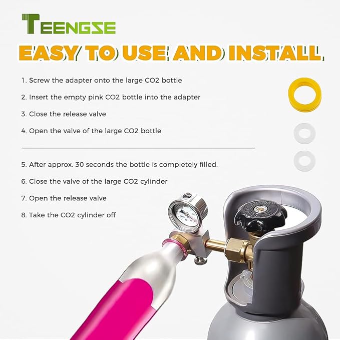 CO2 Refilling Adapter with Pressure Gauge, TEENGSE Silver Soda Exchange Carbonator Refill Quick Adapter Compatible with DUO Terra Art Soda Machine