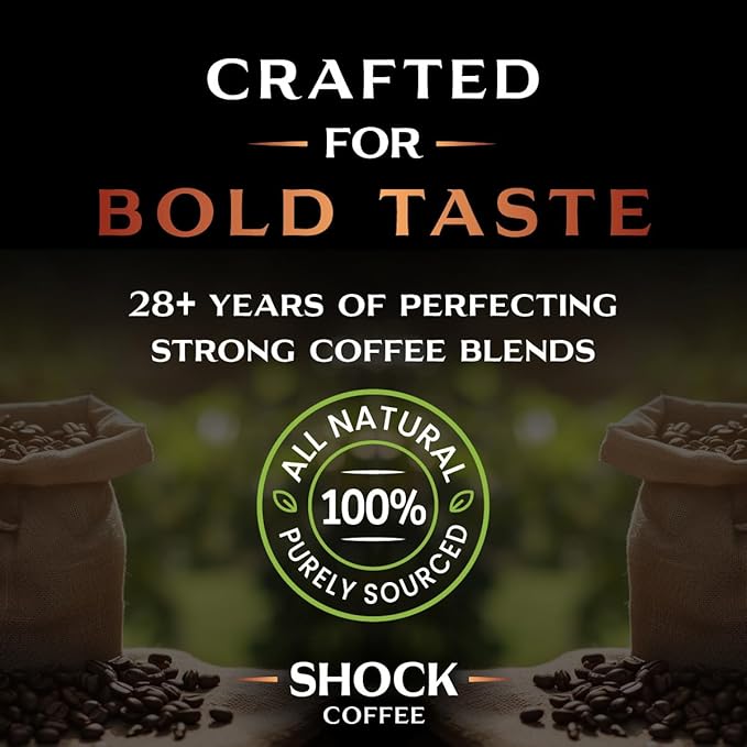 Shock Coffee Whole Bean, The Strongest Caffeinated All-Natural Coffee, Up to 50% more Caffeine. 3 LB