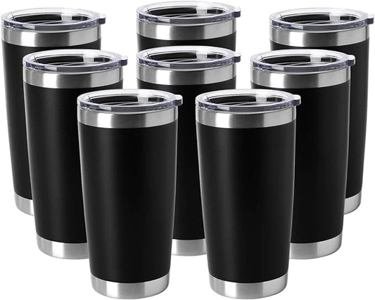 HASLE OUTFITTERS 20oz Tumblers Bulk Stainless Steel Cup with Lid Double Wall Vacuum Insulated Coffee Mug for Cold & Hot Drinks 8 Pack, Black