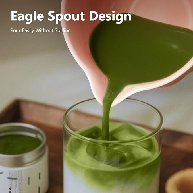 Pink Matcha Kit, 7 Pcs Matcha Whisk Set Includes Matcha Bowl with Spout, Bamboo Whisk, Chasen Holder, Sifter, Scoop and Rest, Tea Towel, Matcha Making Kit Tools for Family/Friend