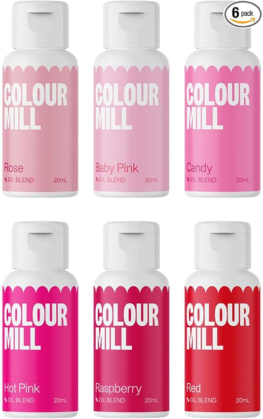 Colour Mill Oil-Based Food Coloring, 20 Milliliters Each of 6 Colors: Baby Pink, Candy, Hot Pink, Raspberry, Red and Rose - Valentine's Set