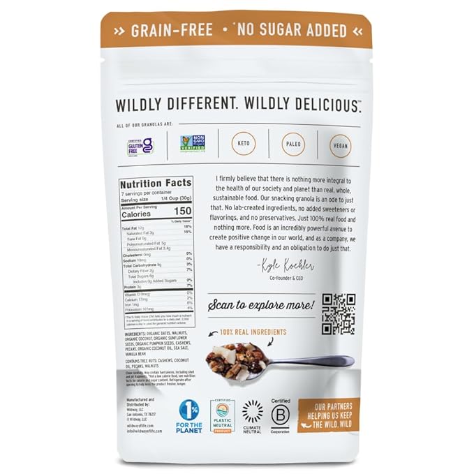 Wildway Keto Granola | Coconut Cashew | Grain-Free, Certified Gluten-Free Cereal | Vegan, Low Carb | No Sugar Added | Paleo-Friendly | Non-GMO Fruit & Nut Clusters | Nutrient-Rich Snack | 8 oz, 6 Pack