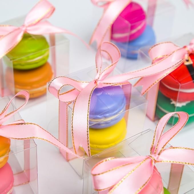 RomanticBaking 50 Pack Bulk 2x2x2 Inch Clear Gift Boxes Macaron Boxes Gift Boxes Small Chocolate Bomb Box Birthday Wedding Party Favor Boxes
