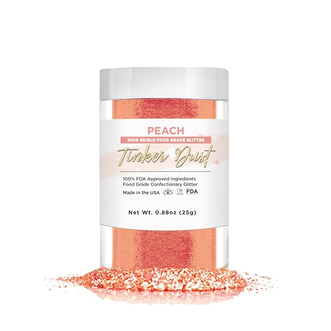 BAKELL Peach Edible Glitter, 25 Grams | TINKER DUST Edible Glitter | KOSHER Certified | 100% Edible Glitter | Cakes, Cupcakes, Cake Pops, Drinks, Dessert Vegan Glitter & Dusts (25g, Peach)