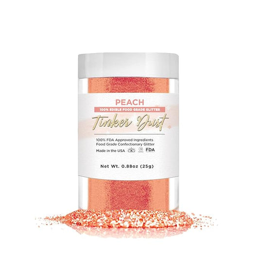 BAKELL Peach Edible Glitter, 25 Grams | TINKER DUST Edible Glitter | KOSHER Certified | 100% Edible Glitter | Cakes, Cupcakes, Cake Pops, Drinks, Dessert Vegan Glitter & Dusts (25g, Peach)