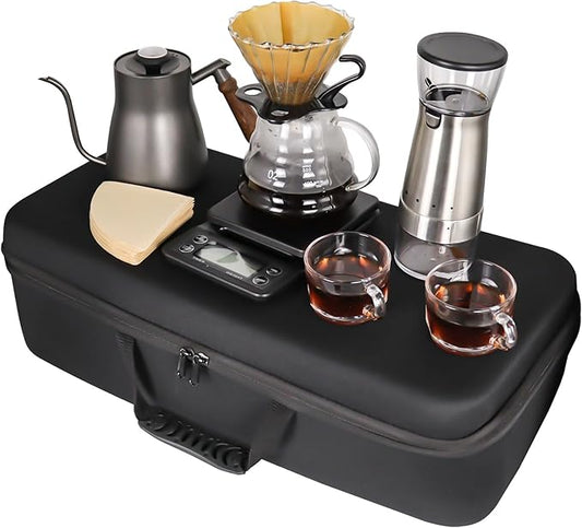 SOTECH Electric Coffee Maker Set with Electric Grinder Glass Dripper Server Steel Kettle Filter Paper Travel Bag for Outdoor Travel BBQ Picnic
