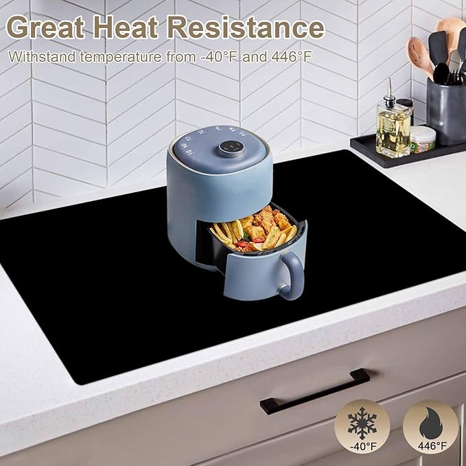 120"x24"(305cmx60cm) Large Silicone Kitchen Counter Mat, Heat Resistant Non-Slip Countertop Protector, Waterproof Multipurpose Mat for Kitchen Island, Black