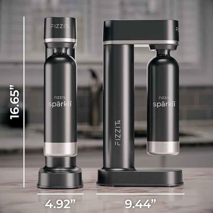 Fizzit Spärklï Carbonated Water Soda Maker with Stainless Steel Bottle Included,Dishwasher Safe (Sparkli-Black)