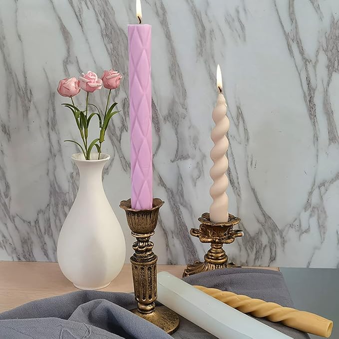2 Pack Diamond Cylinder Twist Candle Mold - Silicone Mold for Cake Decoration, Round Shape Soap, Flower Fondant, and Resin