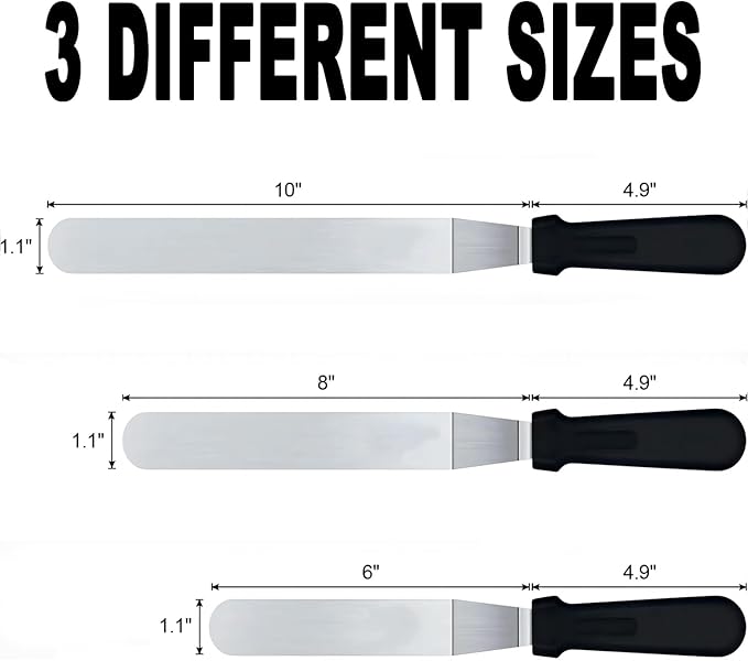 6"+8"+10"Angled Icing Spatula,Lmoszuak Professional food grade stainless steel cake spatula,with Sturdy & Durable Handle Cake Decorating Spatula,Frosting smoother spatulas, for cake decorating,Baking
