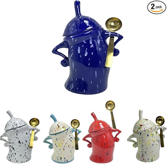 Canister With Attitude - 1.2L Ceramic Storage Jar with Lid, Airtight Kitchen Canisters Set for Coffee, Sugar & Tea | Farmhouse Flour Sugar Storage Container, Handmade with Spoon Rest (Blue)
