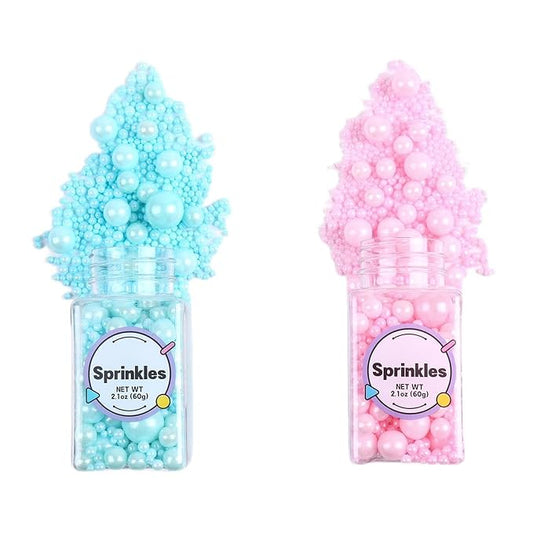 Edible Pink and Blue Sprinkles for Cake Decorating, Pink Pearl Sprinkles, Blue Pearl Sugar Sprinkles for Macaron, Cake, Cupcake, Waffles, Cookies, and Ice Cream(120g/4.2oz)
