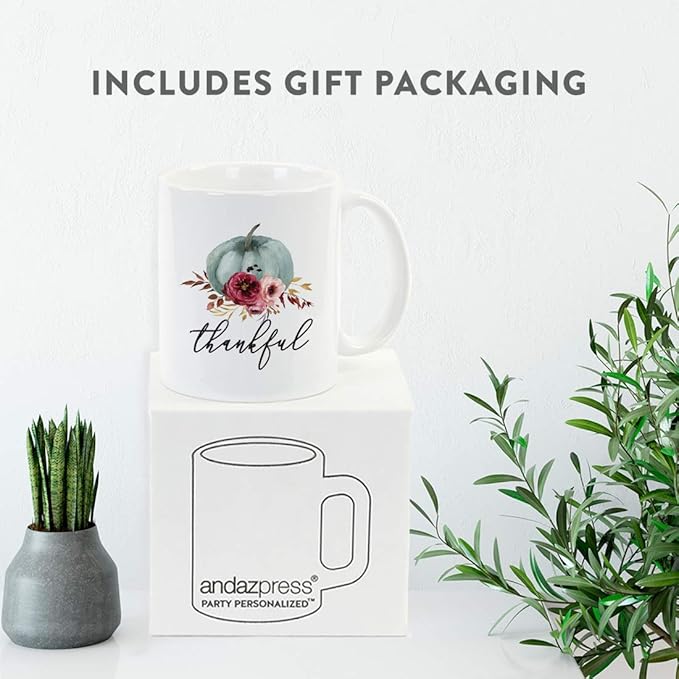 Andaz Press Fall Burgundy Marsala 11oz. Ceramic Coffee Tea Mug, Thankful, 1-Pack, Pumpkin Floral Graphic, Birthday, Friend, Family, Coworker, Autumn Season, Thanksgiving, Festive Ideas