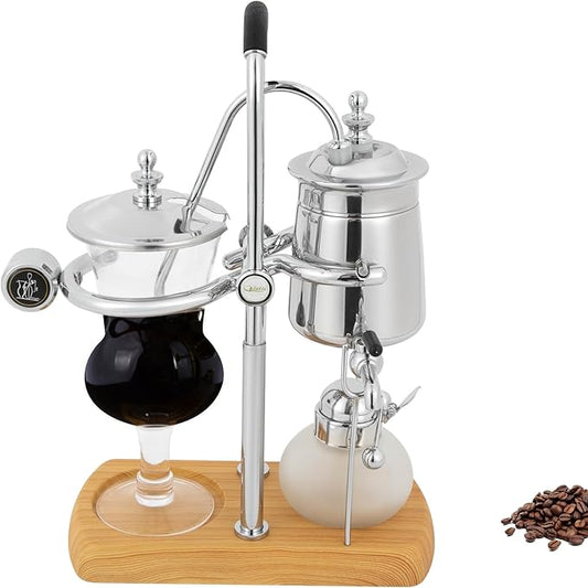Balance Siphon Coffee Maker, Coffee Brewer Vintage Coffee Maker with Alcohol Burner Bottle and Measuring Cup Spoon, 400ml Gravity Coffee Maker for Personal Kitchens Coffee Shops (Silver)