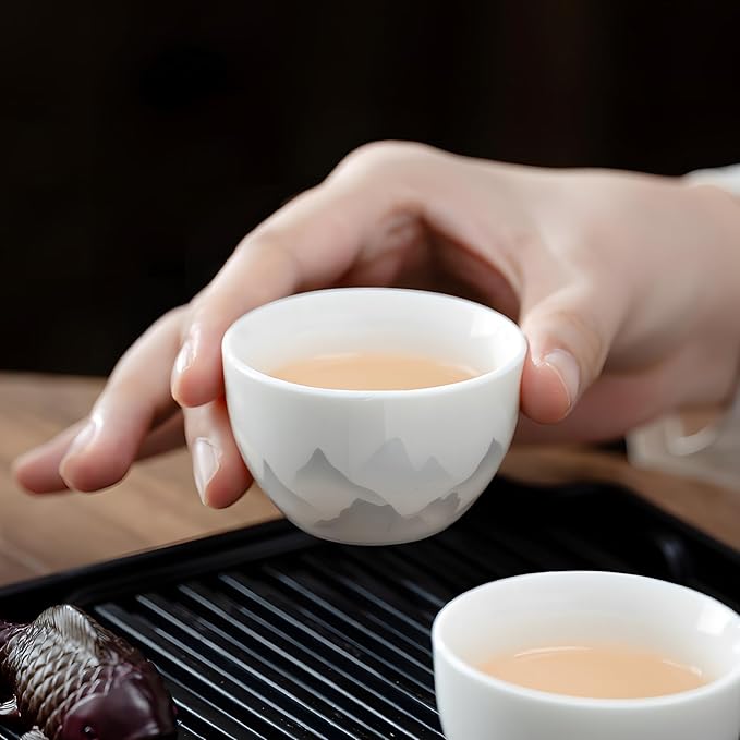 ICHAG Chinese Tea Set, Gongfu Tea Sets for Adults, China Gaiwan Teaset, 14-Piece Yangzhi Jade (茶具) Porcelain Set with Suspended Gaiwan & Tea Pet, Portable Travel Teaset for Home, Outdoor, Office Gifts
