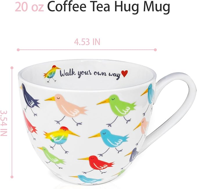Birds Mugs for Daily Coffee and Tea, Premium 20 oz Bone China Coffee Tea Hug Mug, Perfect Holiday and Birthday Gift for Bird Lovers, Designed in England by Harvest Green Studio