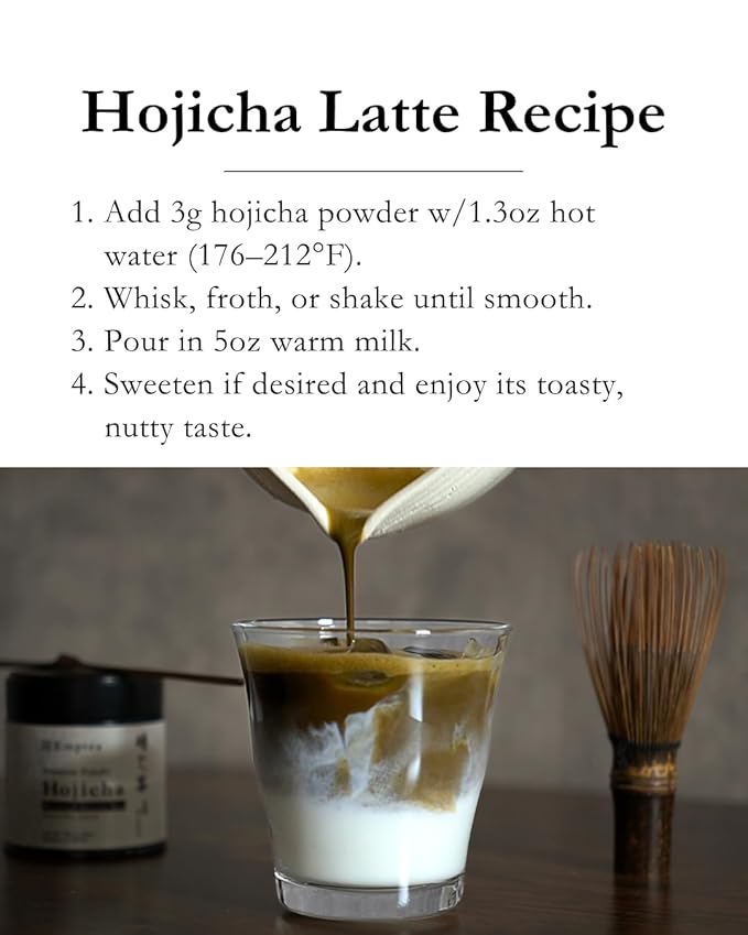 Emptea Premium Hojicha Powder for Latte - Tea Masters Blend Shizuoka Unsweetened Authentic Japanese Organic Roasted Green Tea Powder Ceremonial Grade 1.06 oz (30g)