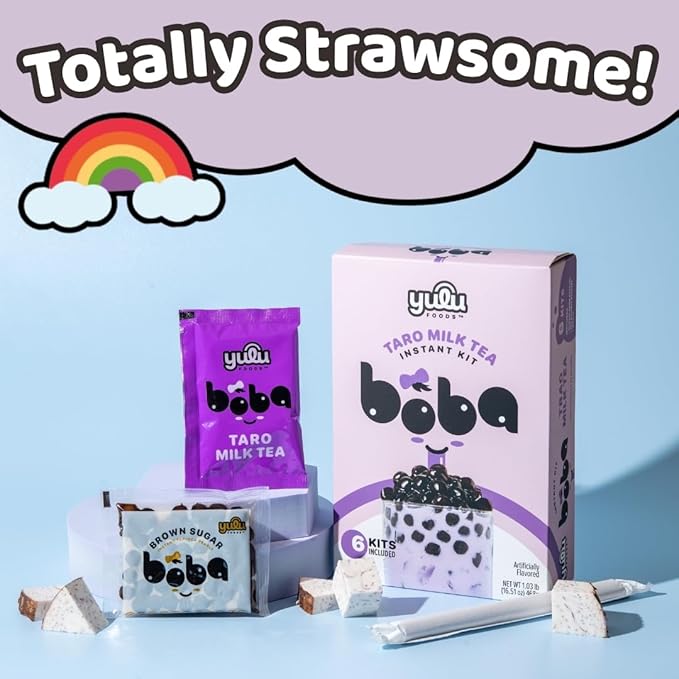 YULU FOODS Instant Bubble Pearls for Taro Milk Tea with Brown Sugar Flavor – 6 Servings