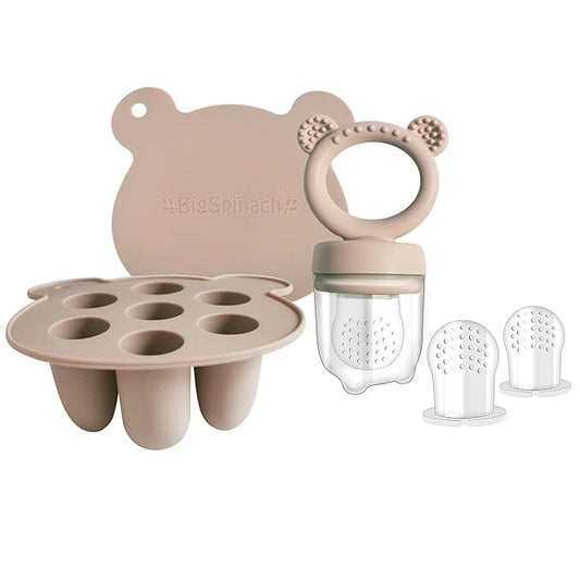 Silicone Baby Food Freezer Tray with Teething Popsicle Molds - Baby Fruit Feeder and Breastmilk Teether Combo