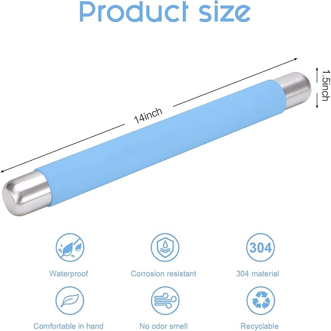 Rolling Pin Dough Roller for Baking with Thickened Non Stick Silicone Metal Handle Rolling Pin Stainless steel Fondant Roller Pin Cookie Pastry Kitchen Accessories 13.8 X 1.5 Inches