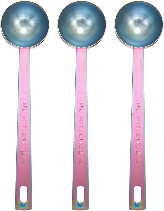 HARFINGTON 3pcs Coffee Scoop Spoon 1tbsp (3tsp, 15ml) 304 Stainless Steel Long Handle Teaspoon/Tablespoon Measuring Spoons Scoops for Tea Sugar Kitchen, Multicolor