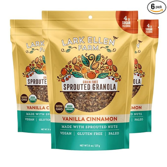Lark Ellen Farm Vanilla Cinnamon Granola Clusters: Raw, Organic, Vegan. Low Carb, Paleo. Gluten-Free Bites. Healthy Snack, Healthy Breakfast, Cereal or Yogurt 8 oz, 6 Pack