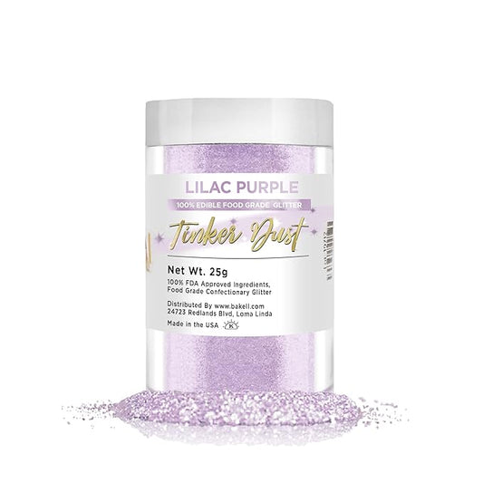 BAKELL Lilac Purple Edible Glitter, 25 Grams | TINKER DUST Edible Glitter | KOSHER Certified | 100% Edible Glitter | Cakes, Cupcakes, Cake Pops, Drinks, Dessert Vegan Glitter & Dusts (25g, Lilac Purple)