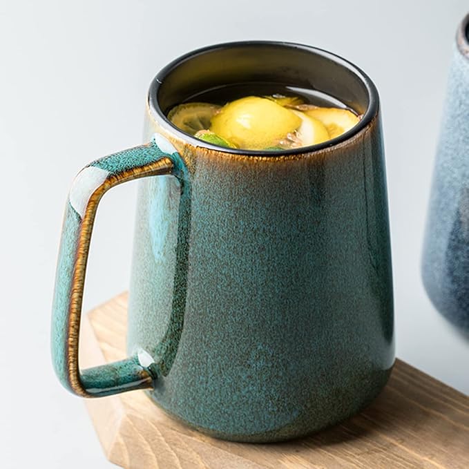 Large Ceramic Coffee Mug, 24 oz Big Tea Cup with Large Handle, Vintage Coffee Cup for Office and Home, Dishwasher and Microwave Safe, Green