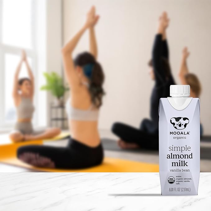 Mooala Organic Simple Almondmilk Vanilla- Shelf Stable Single Serve Cartons, 4 Ingredients, No Gums, No Oil, No Fillers, Dairy Free Plant Based Milk, On The Go 12 Pack