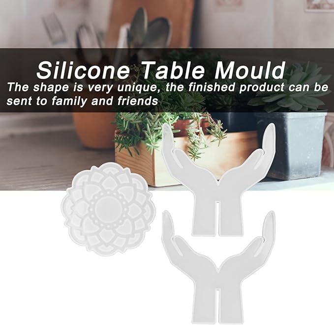 3Pcs DIY Silicone Flower Pot Shelf Mold Easy Demoulding Unique Shape Suitable for Resin Crafts (Double-Hand Hollow Cushion Mold 60-743)
