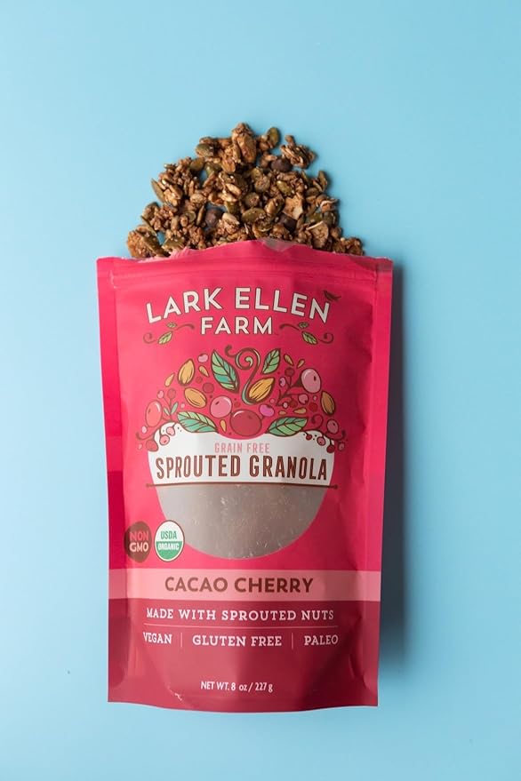 Lark Ellen Farm Cacao Cherry Grain-Free Granola Clusters, Organic Vegan Nut and Seed Mix, Gluten-Free Crunchy Bites for Snack, Breakfast, or Yogurt, 8 oz, 2 Pack