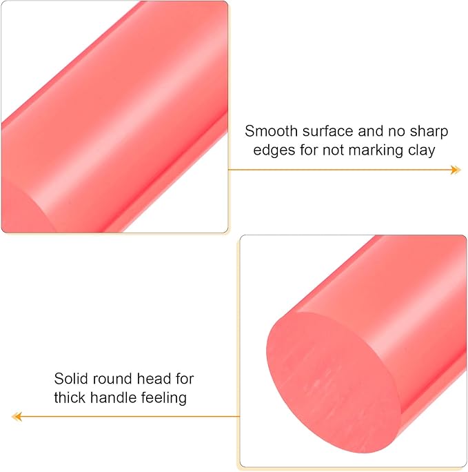 HARFINGTON Acrylic Clay Roller 8 Inch x 1 Inch Solid Non-Stick Plastic Round Tube Roller Polymer Clay Rod Fondant Rolling Pin for Shaping, Sculpting, Modeling DIY Crafts, Pink