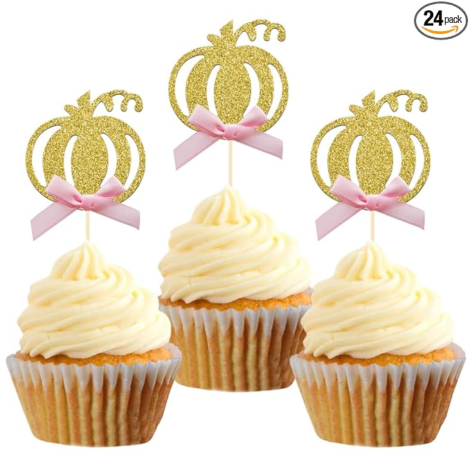 Pumpkin Cupcake Topper Fall Theme Cake Decoration for Pumpkin Themed Baby Shower Party Supplies, Pumpkin Food Pick - Set of 24 (Pink Bow)
