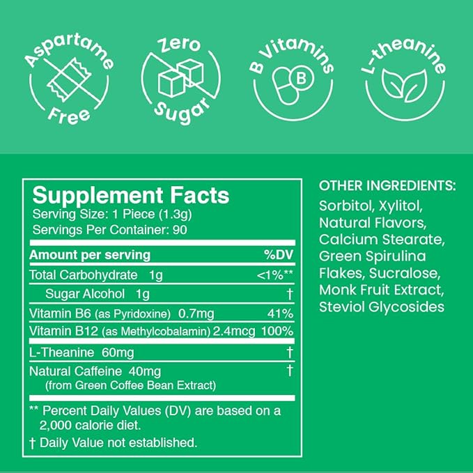 Neuro Energy & Focus Mints - Sugar Free Breath Mints with 80mg Natural Caffeine, B Vitamins & L-Theanine - Vegan Brain Supplement for Exercise, Study & Daily Focus - Spearmint, 90 ct