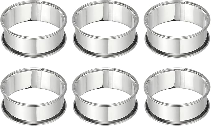 HARFINGTON 6pcs Crumpet Rings 2.36" Nonstick Round Cake Ring Stainless Steel Double Rolled English Pastry Rings for Kitchen Baking Crumpet Dessert, Silver