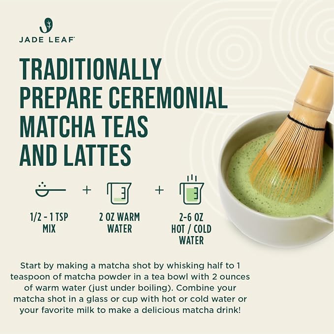 Jade Leaf Matcha Organic Premium Ceremonial Grade Matcha Green Tea Powder - Japanese - Culinary, Ingredient, Ceremonial Barista Teahouse, Latte, Collagen, 1.76 Ounce (Pack of 1), Ceremonial Barista